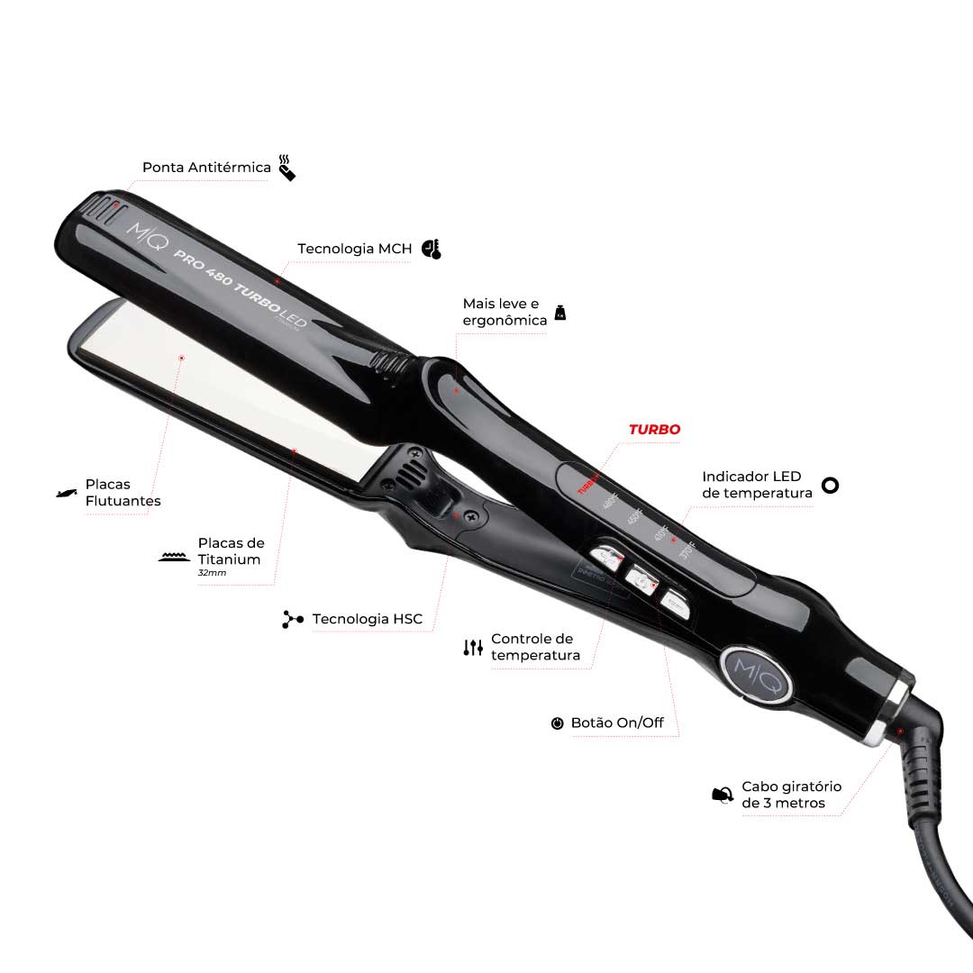 Combo Secador Profesional MQ Turbo Black 2400W + Plancha Profesional MQ Pro 480 Turbo LED - Be Beautiful